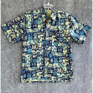 Vintage Pidoza Floral Tropical Shirt Men XL Button Up Short Sleeve Blue Green